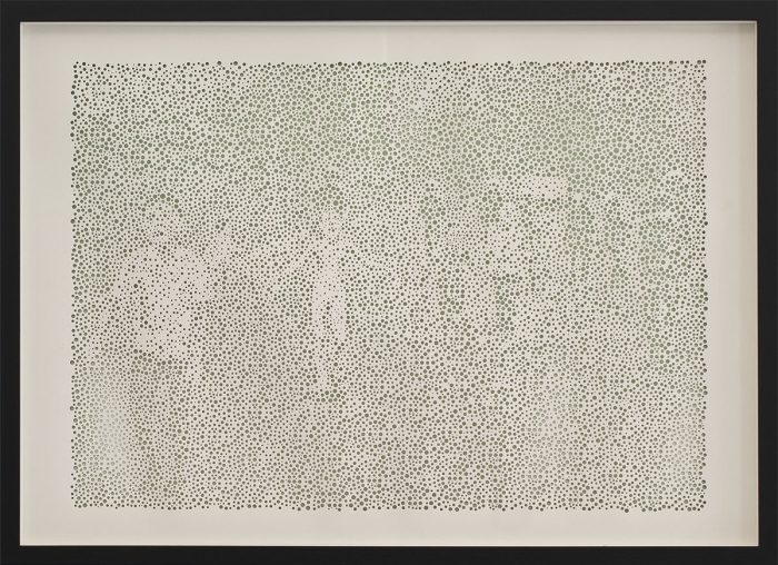 untitled (Trang Bang), 
gelochte Farbpapiere, Acryl, 50 x 70cm, 2012